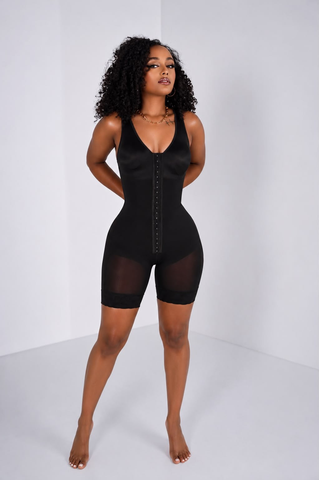 Hook Front Mid Thigh Bodysuit